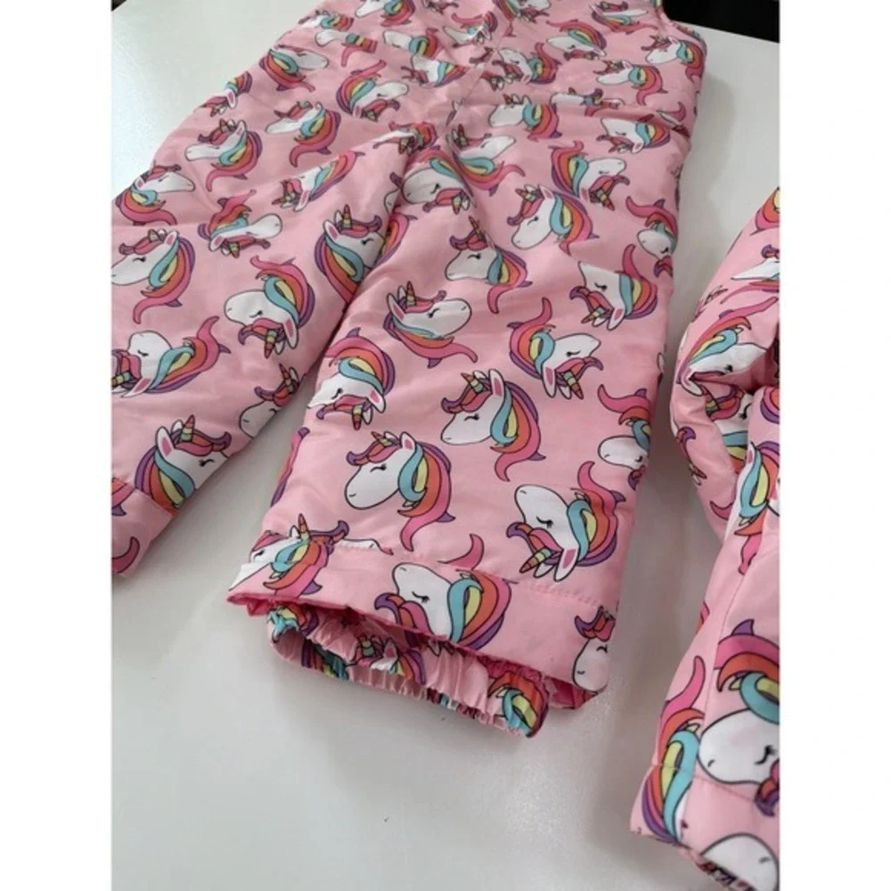 The Children's Place Girls Unicorn 3-Piece Snowsuit Set Jacket/Fleece/Bibs. 3898
